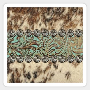 Rustic brown beige teal western country cowboy fashion Sticker